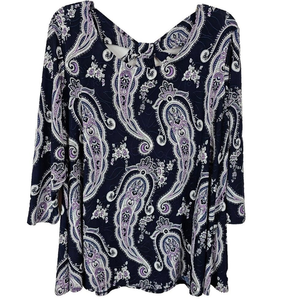 Blouse 2X Paisley Floral Purple Stretch‎ Tunic Top Business Casual Work Corpcore